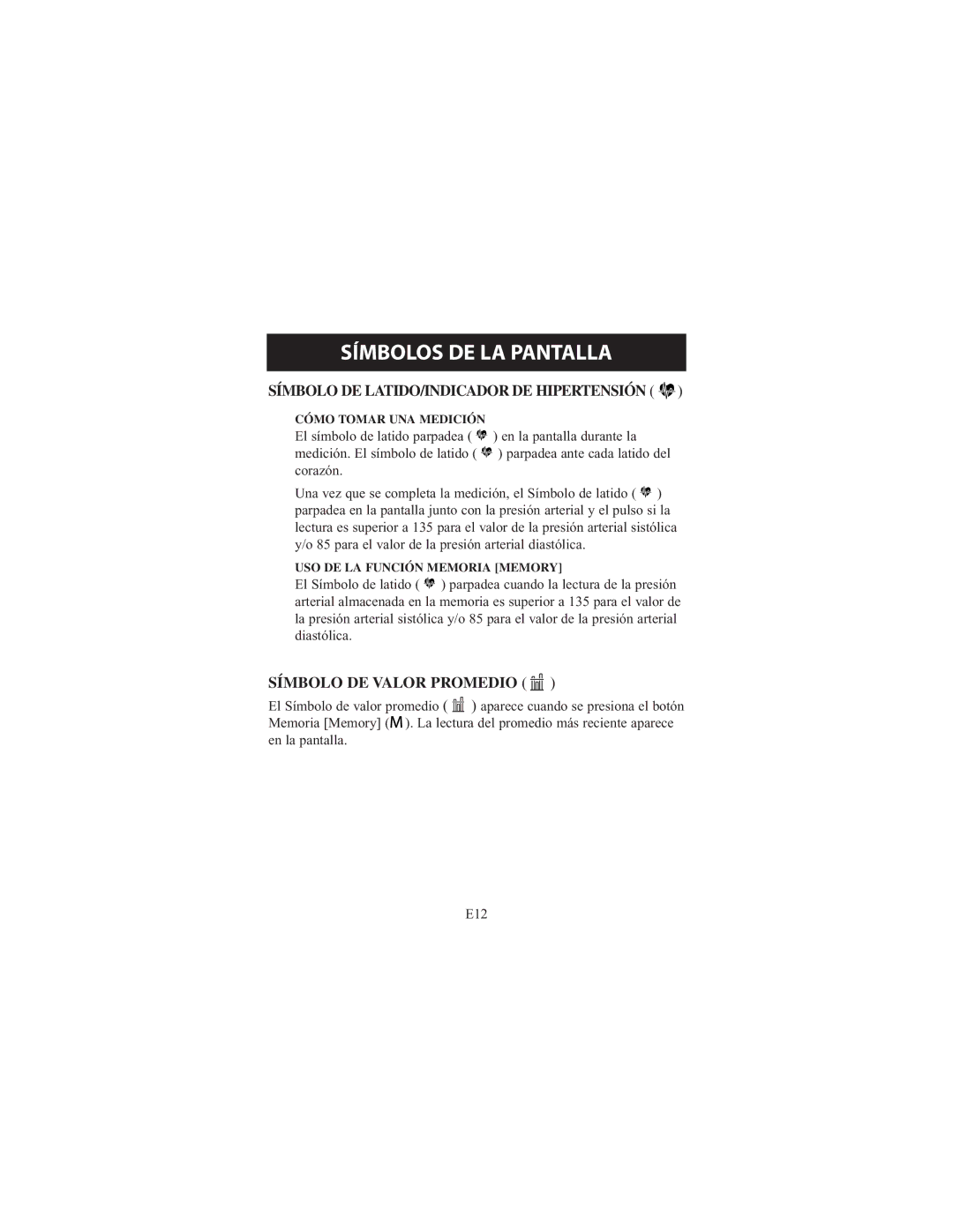 Omron Healthcare 7300IT instruction manual Símbolo DE LATIDO/INDICADOR DE Hipertensión, Símbolo DE Valor Promedio 