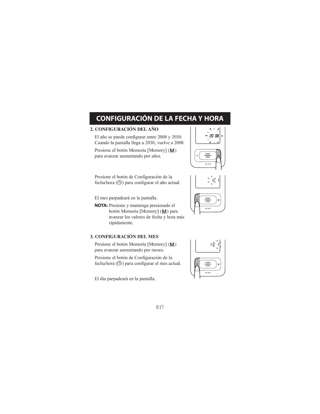 Omron Healthcare 7300IT instruction manual Configuración DEL AÑO, Configuración DEL MES 