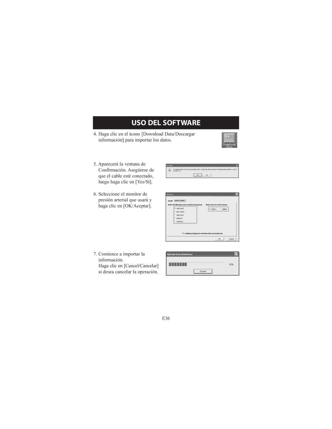 Omron Healthcare 7300IT instruction manual USO DEL Software 