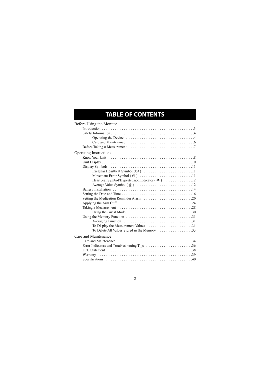 Omron Healthcare 7300W instruction manual Table of Contents 