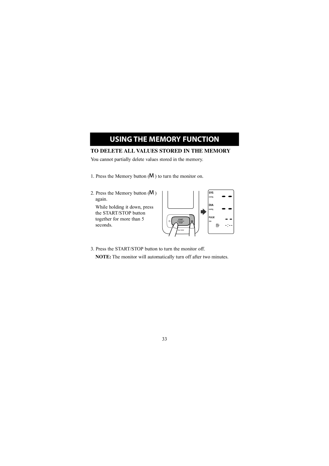 Omron Healthcare 7300W instruction manual To Delete ALL Values Stored in the Memory 