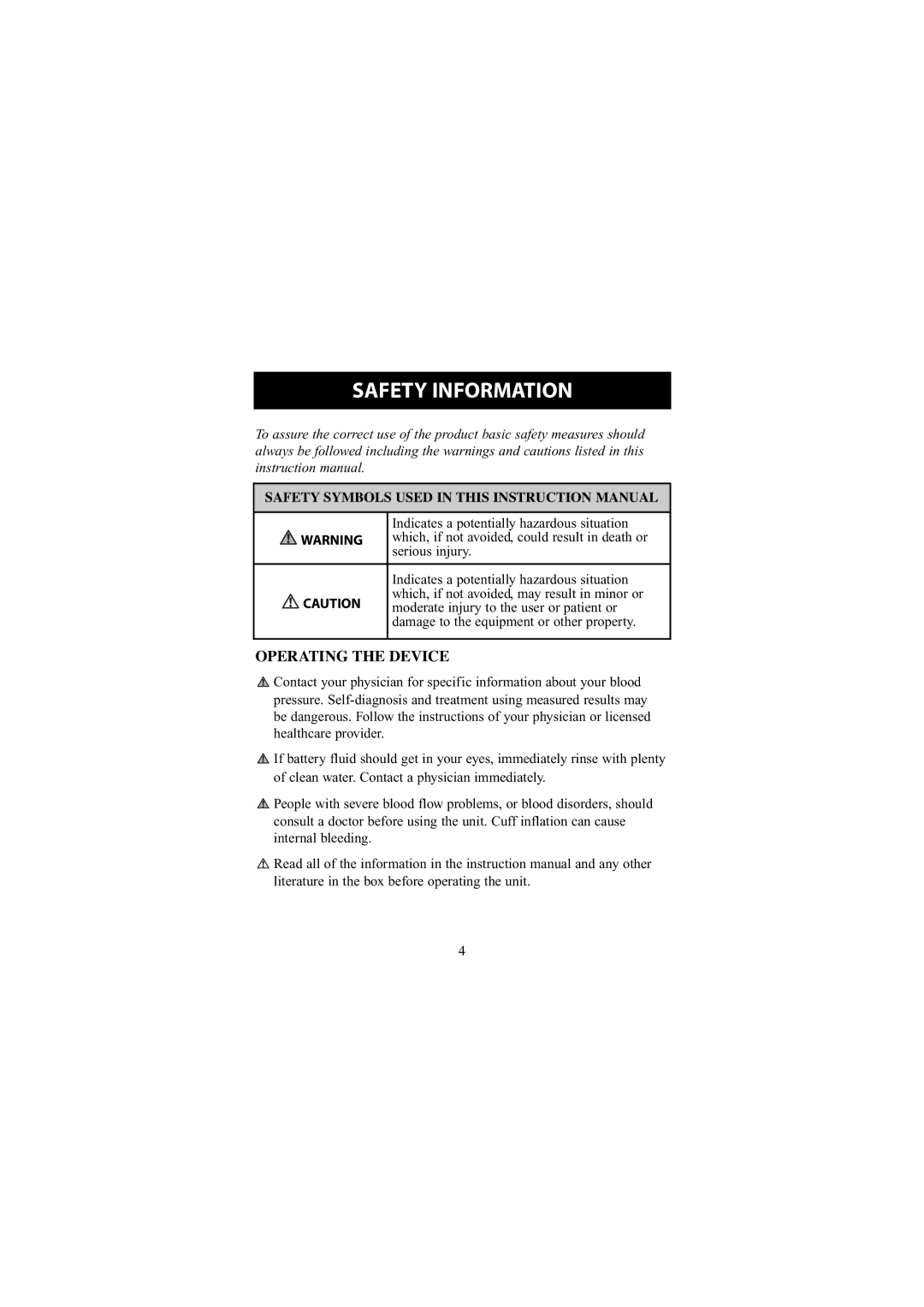 Omron Healthcare 7300W instruction manual Safety Information, Operating the Device 