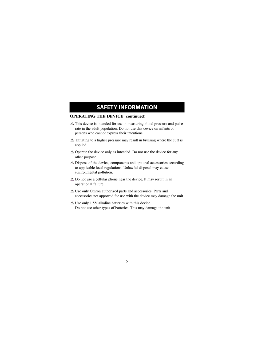 Omron Healthcare 7300W instruction manual Operating the Device 