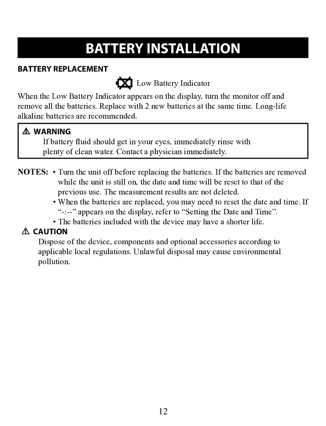 Omron Healthcare BP629 instruction manual Battery Replacement 