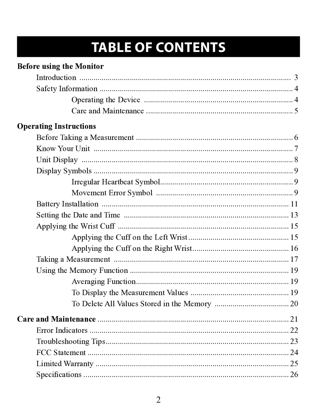 Omron Healthcare BP629 instruction manual Table of Contents 