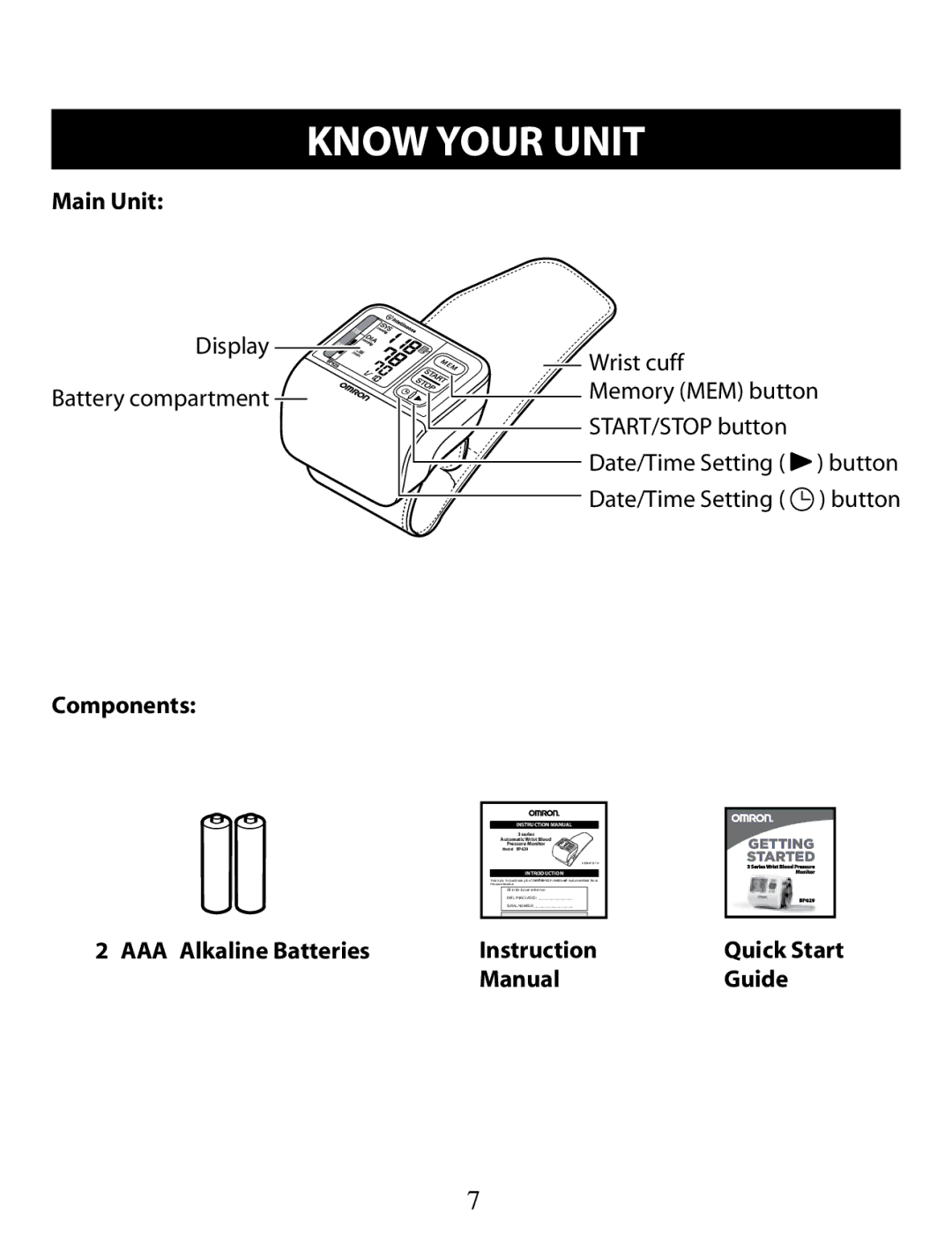 Omron Healthcare BP629 instruction manual Know Your Unit, Main Unit 