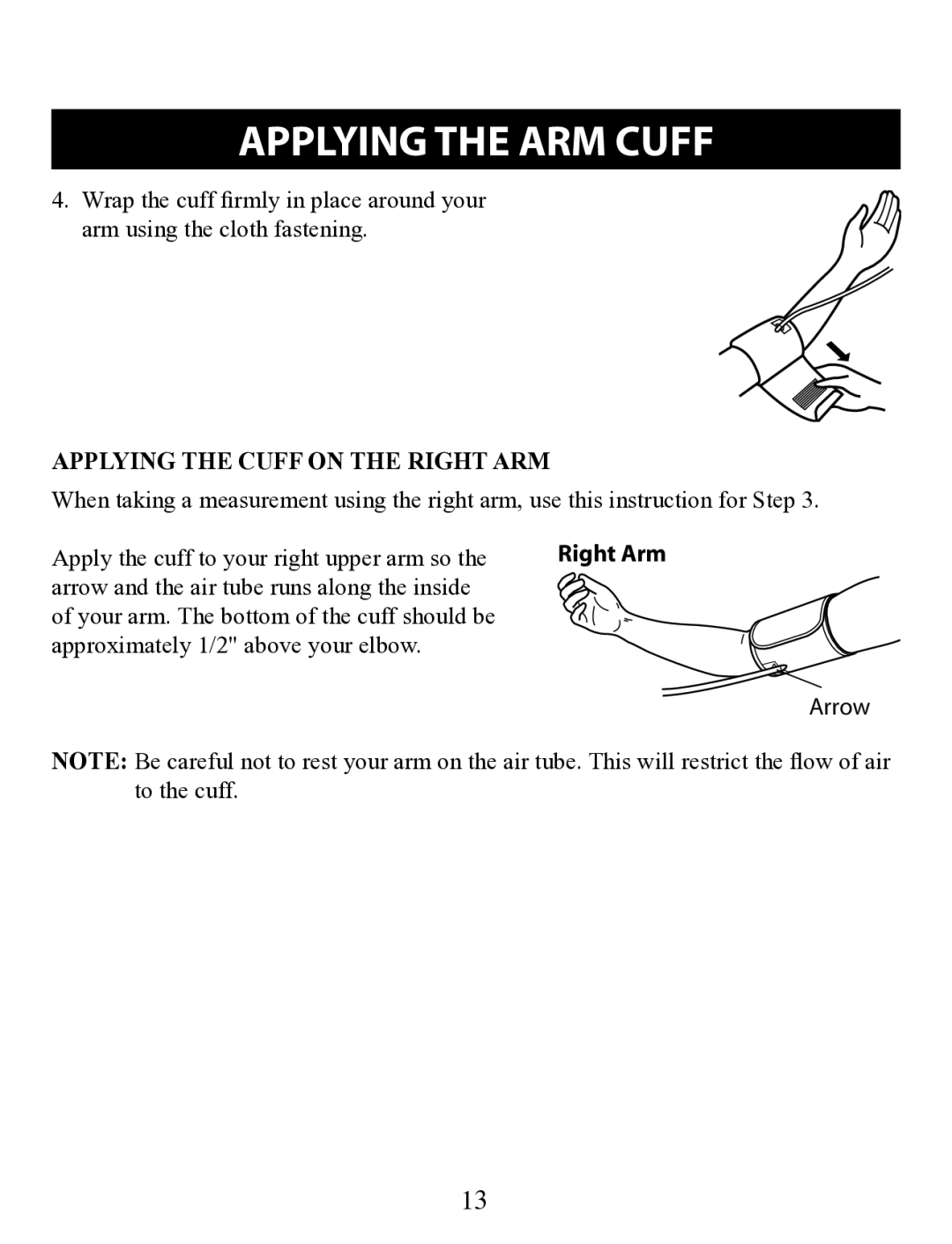 Omron Healthcare BP710 instruction manual Applying the Cuff on the Right ARM 