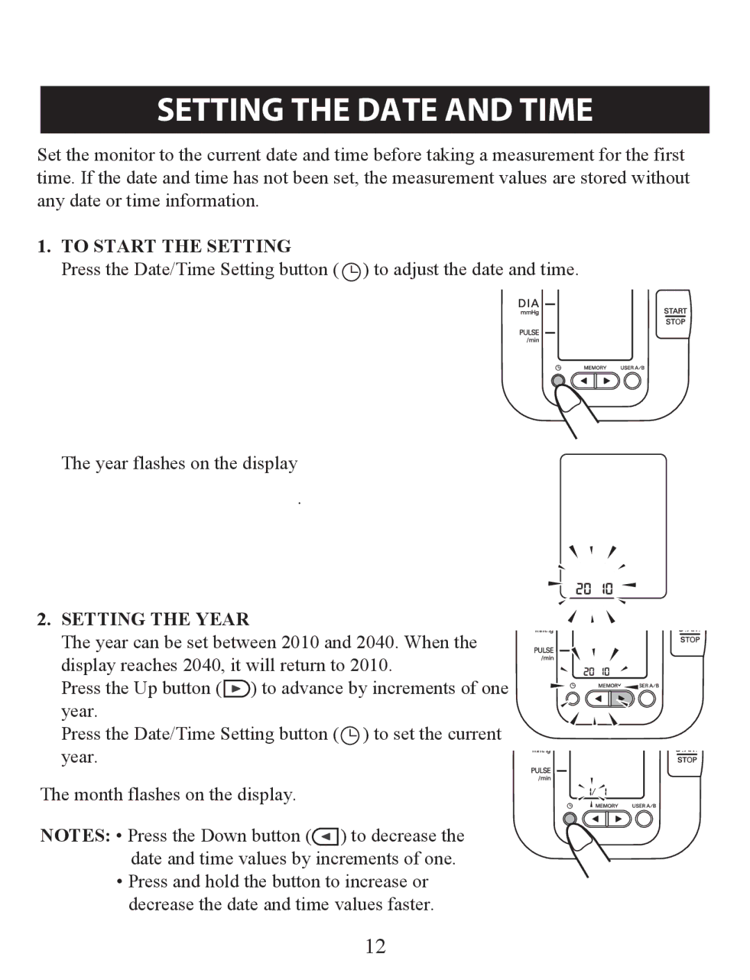 Omron Healthcare BP742 instruction manual Setting the Date and Time, To Start the Setting, Setting the Year 