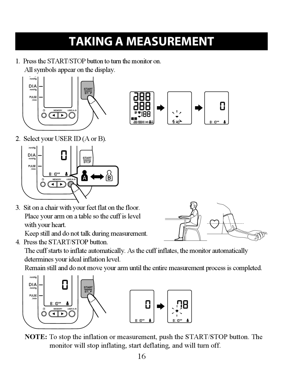 Omron Healthcare BP742 instruction manual Taking a Measurement, Select your User ID a or B 