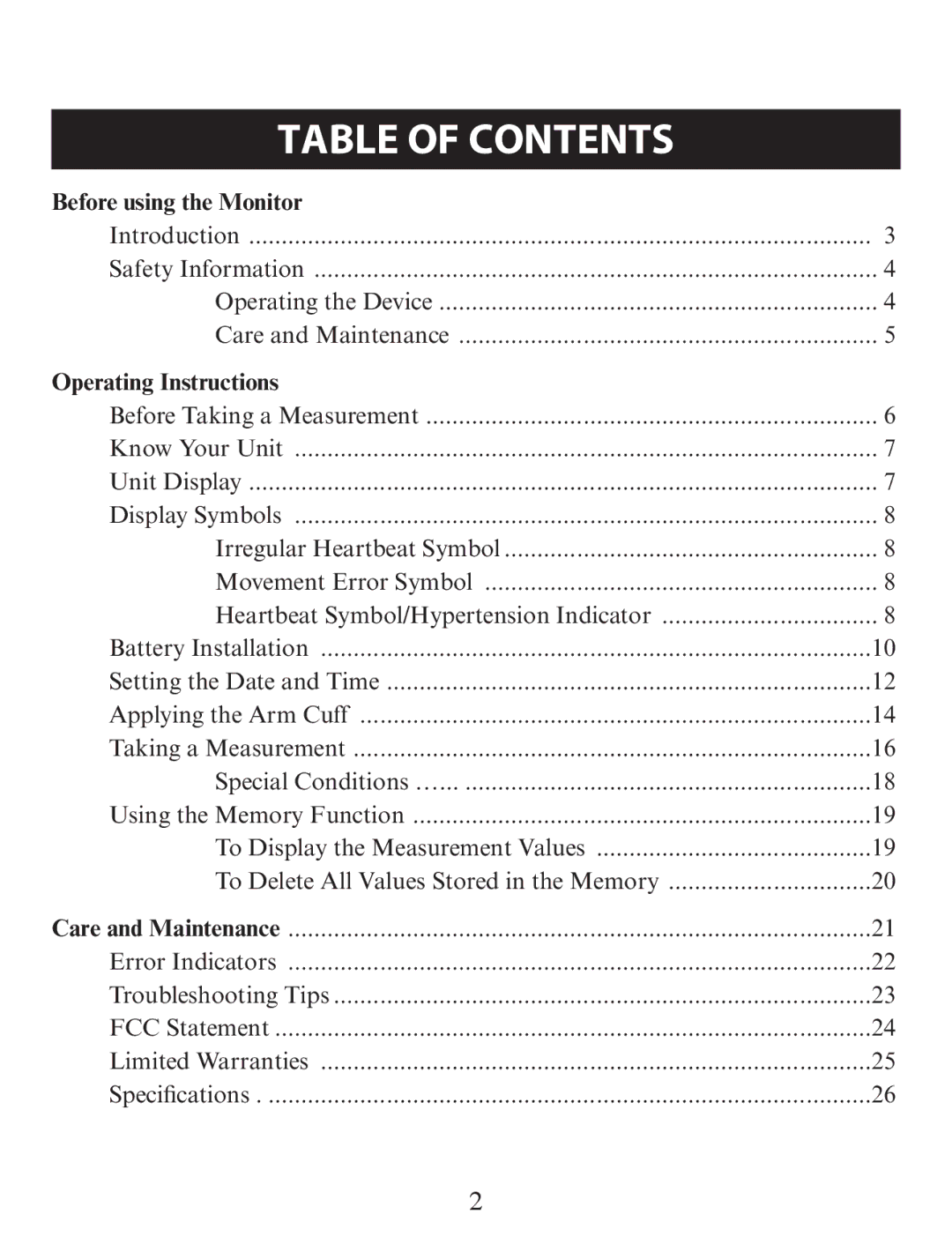 Omron Healthcare BP742 instruction manual Table of Contents 