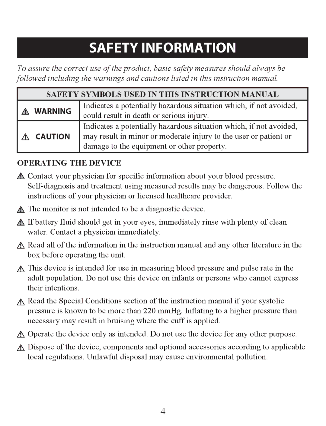 Omron Healthcare BP742 instruction manual Safety Information, Operating the Device 