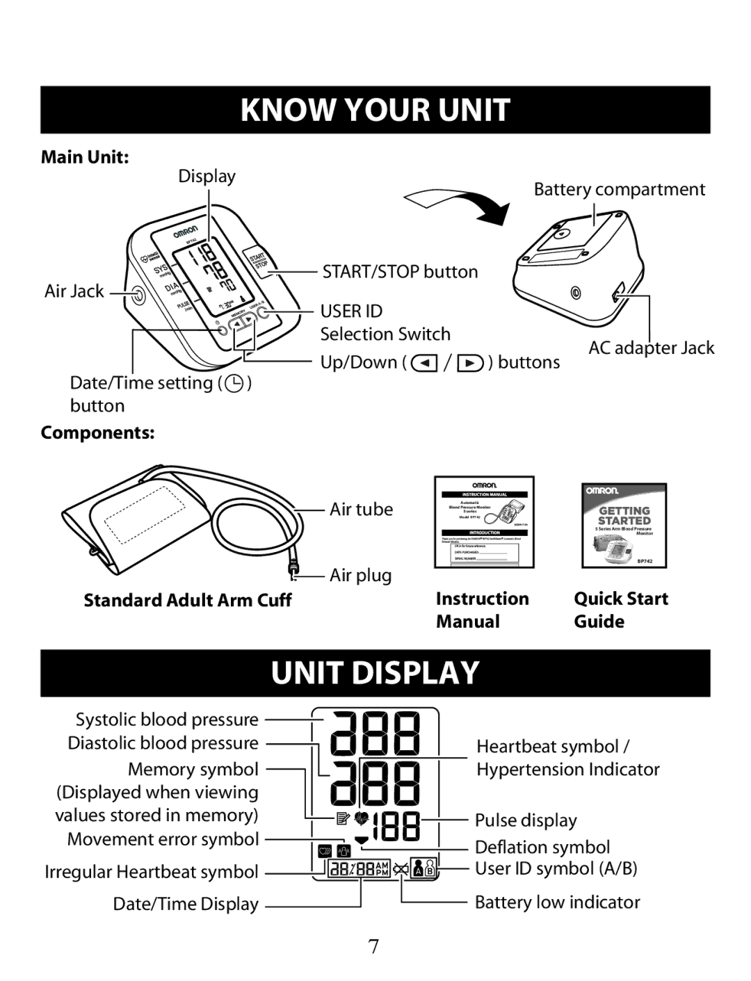 Omron Healthcare BP742 instruction manual Know Your Unit, Unit Display 