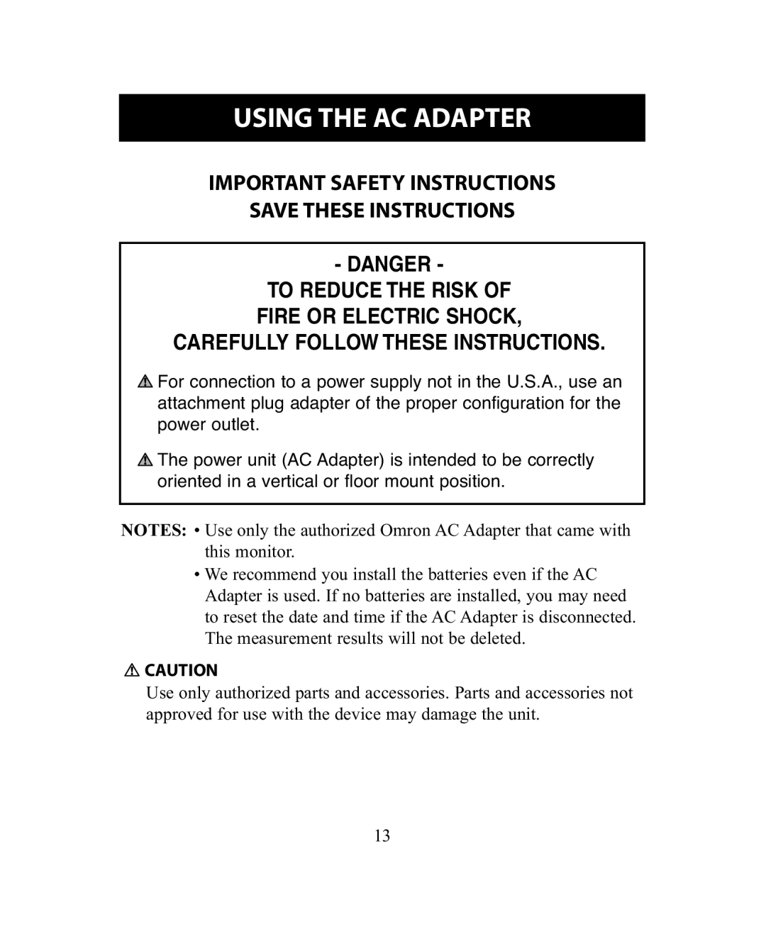 Omron Healthcare BP755 instruction manual Using the AC Adapter 