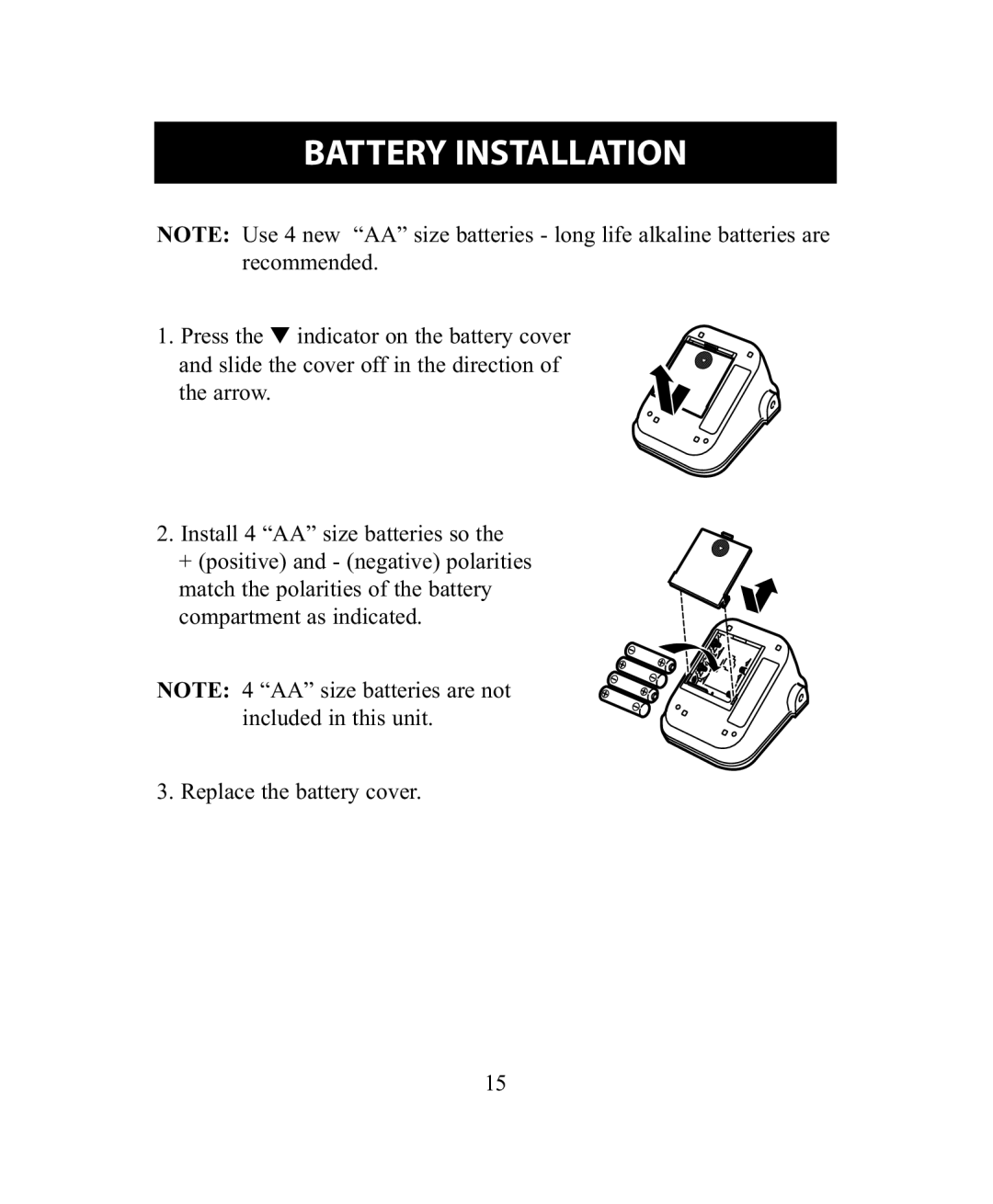 Omron Healthcare BP755 instruction manual Battery Installation 