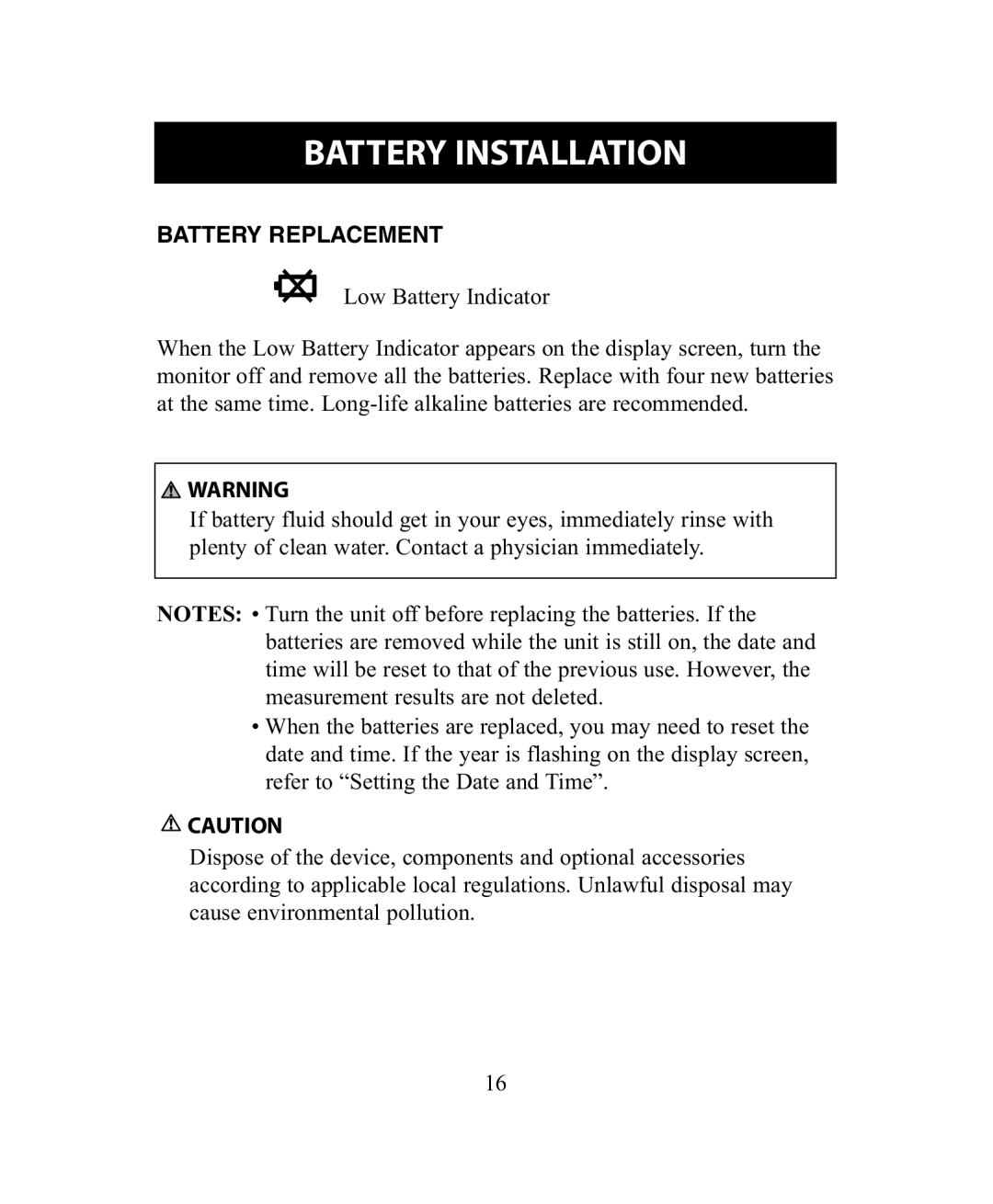 Omron Healthcare BP755 instruction manual Battery Replacement 