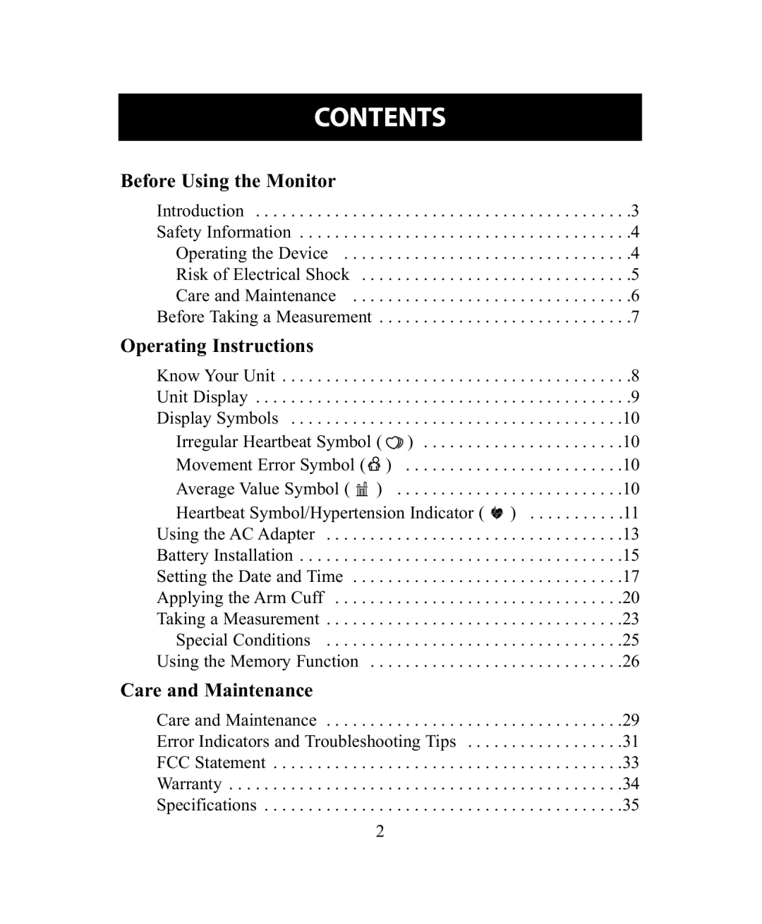 Omron Healthcare BP755 instruction manual Contents 