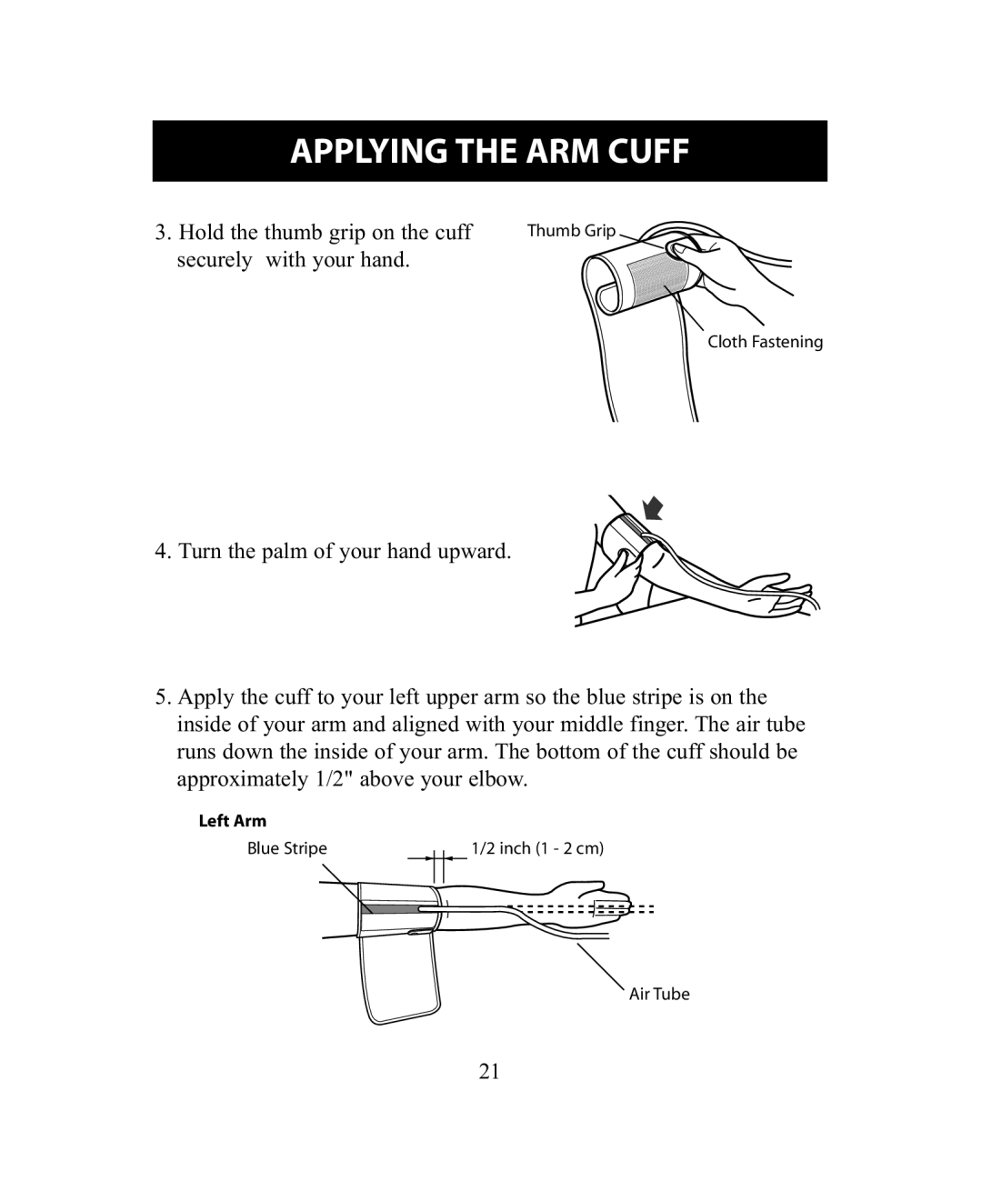 Omron Healthcare BP755 instruction manual Hold the thumb grip on the cuff securely with your hand 