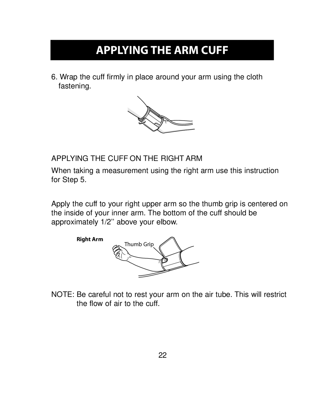 Omron Healthcare BP755 instruction manual Applying the Cuff on the Right ARM 