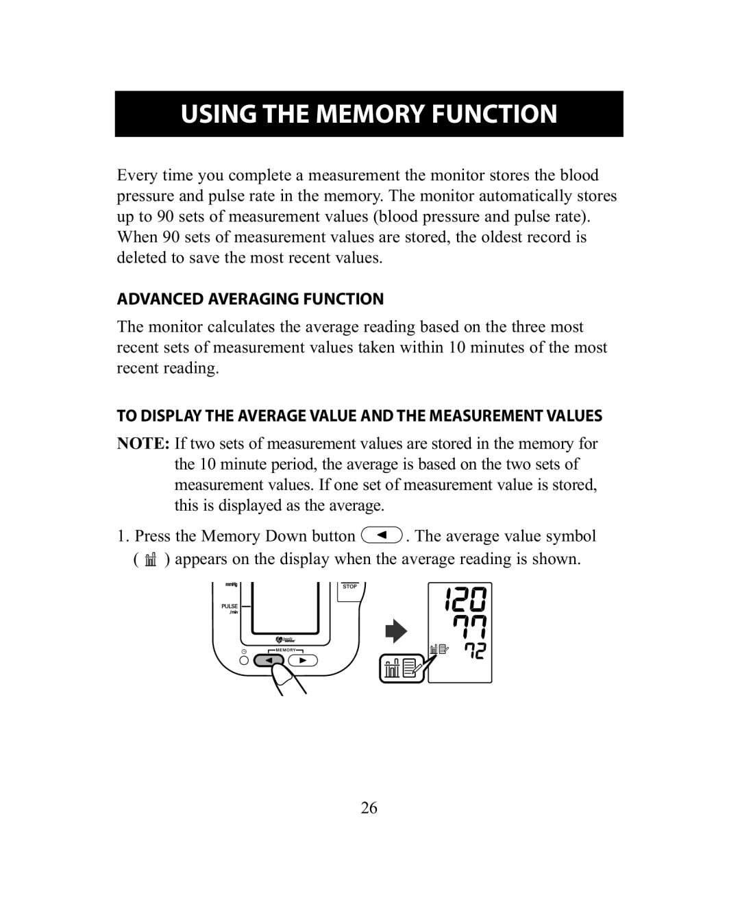 Omron Healthcare BP755 instruction manual Using the Memory Function, Advanced Averaging Function 