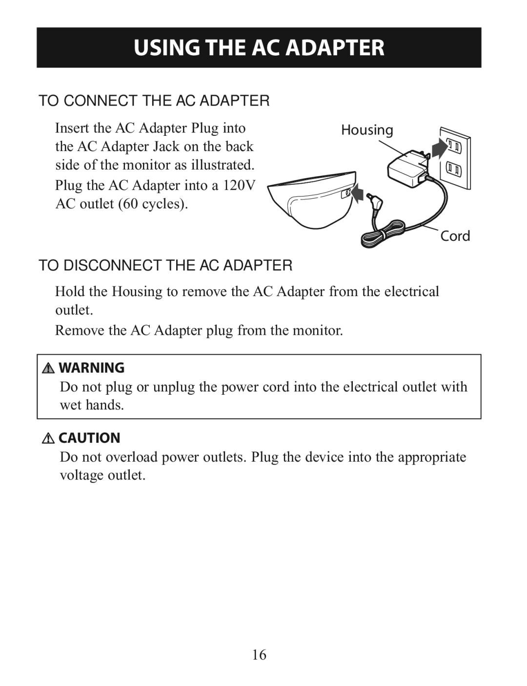 Omron Healthcare BP760 instruction manual To Connect the AC Adapter 