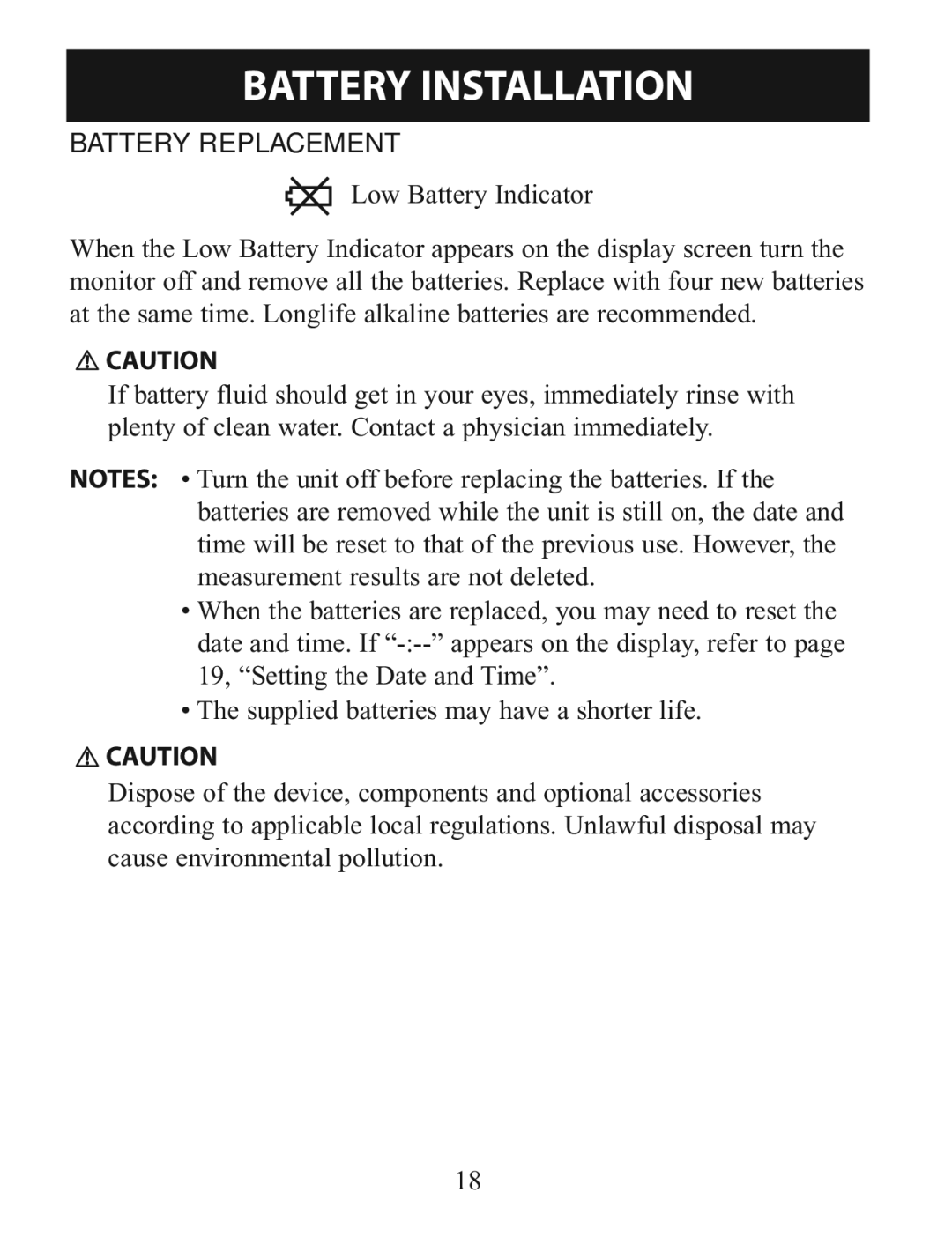 Omron Healthcare BP760 instruction manual Battery Replacement 