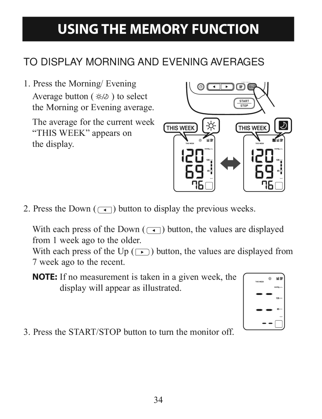 Omron Healthcare BP760 instruction manual To Display Morning and Evening Averages 