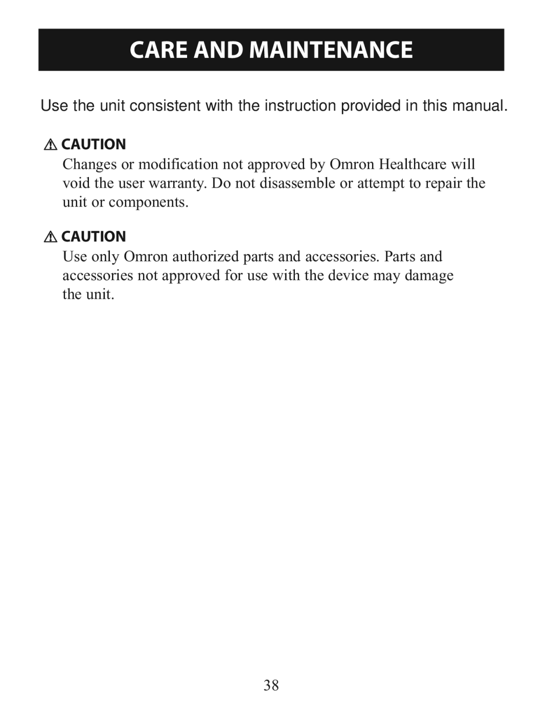 Omron Healthcare BP760 instruction manual Care and Maintenance 