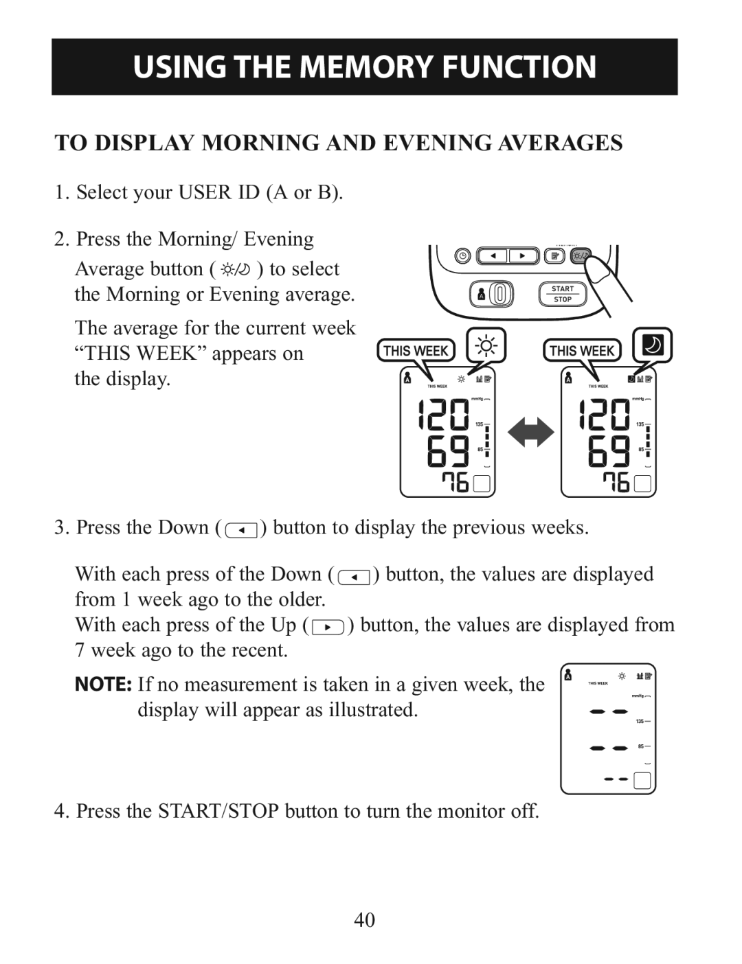 Omron Healthcare BP785 instruction manual To Display Morning and Evening Averages 