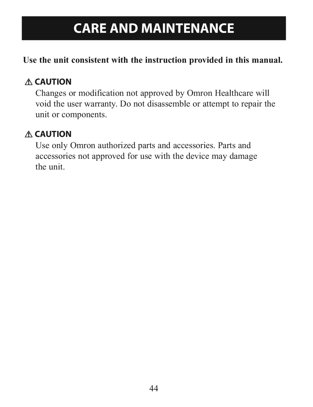 Omron Healthcare BP785 instruction manual Care and Maintenance 