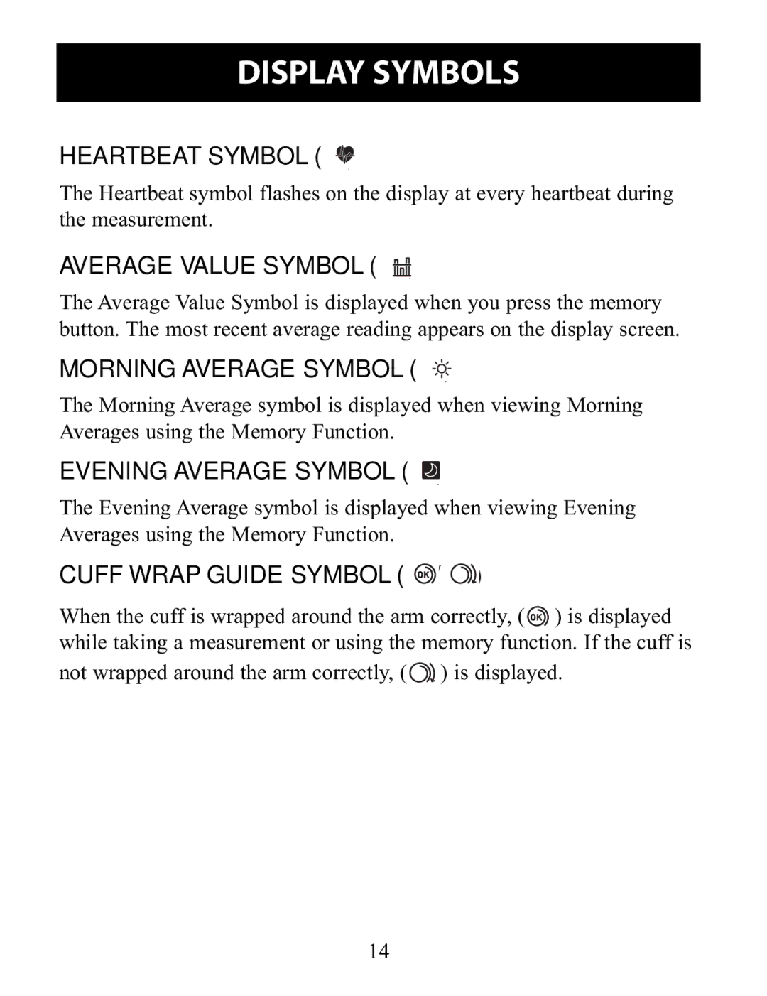 Omron Healthcare BP791IT Heartbeat Symbol, Average Value Symbol, Morning Average Symbol, Evening Average Symbol 