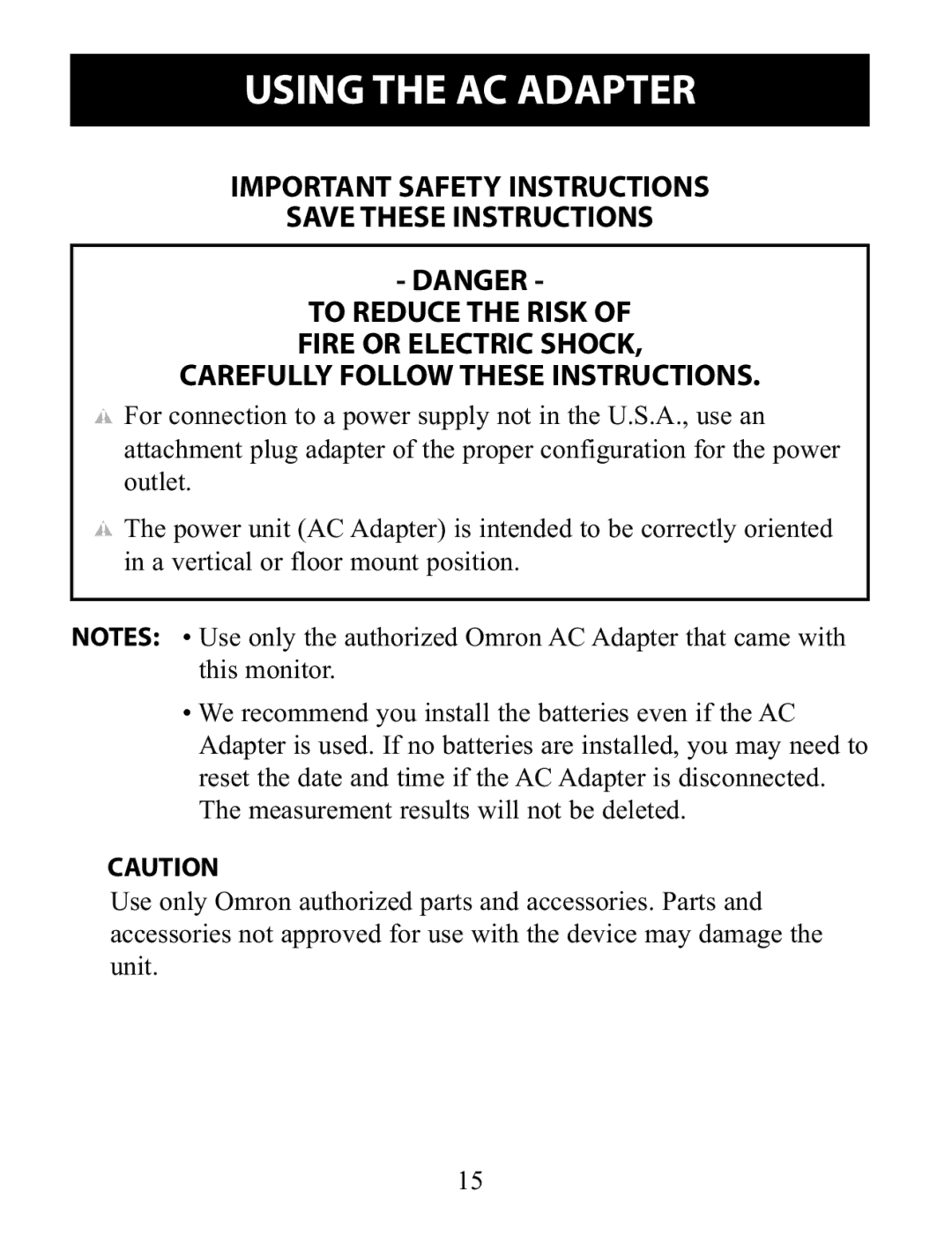 Omron Healthcare BP791IT instruction manual Using the AC Adapter 