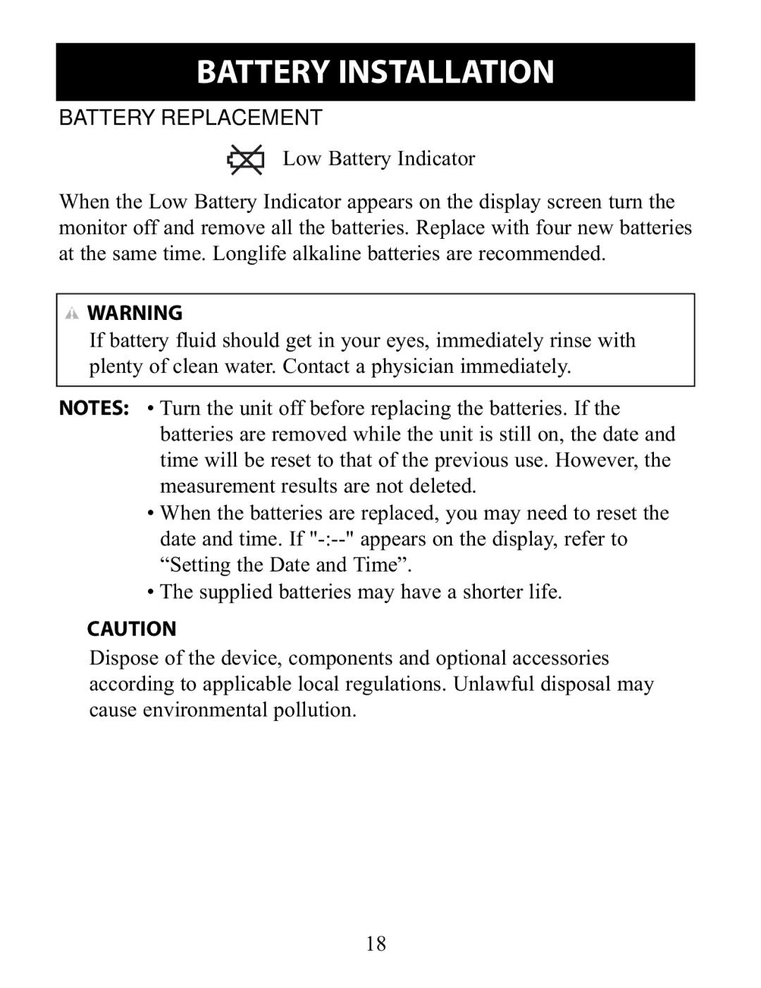 Omron Healthcare BP791IT instruction manual Battery Replacement 