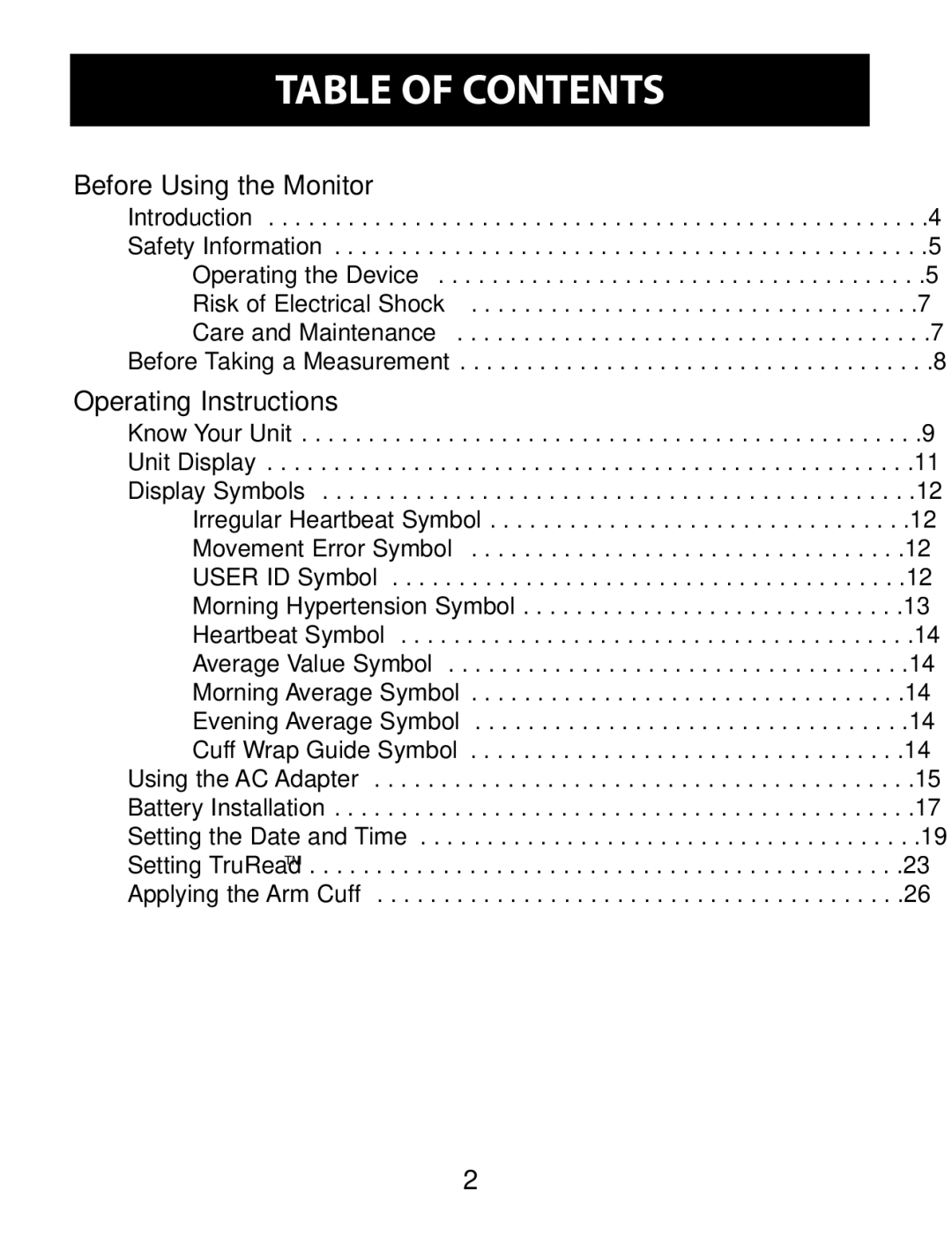 Omron Healthcare BP791IT instruction manual Table of Contents 