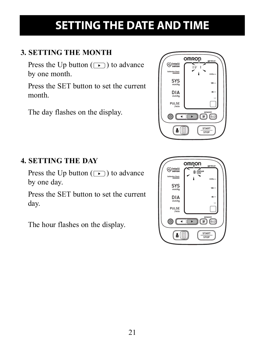 Omron Healthcare BP791IT instruction manual Setting the Month 