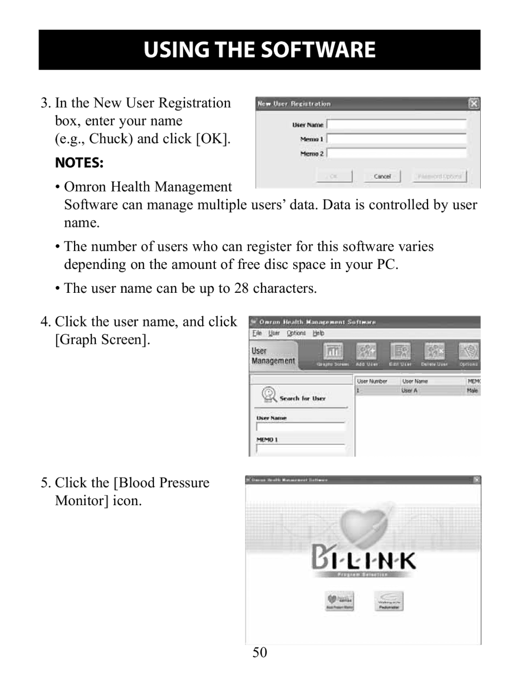 Omron Healthcare BP791IT instruction manual Using the Software 