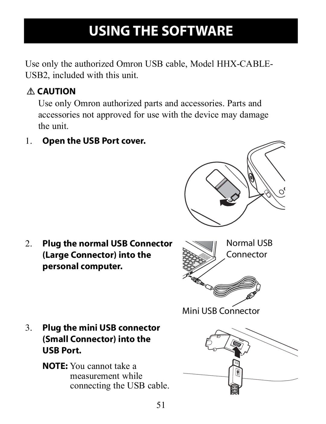 Omron Healthcare BP791IT instruction manual Normal USB Connector Mini USB Connector 