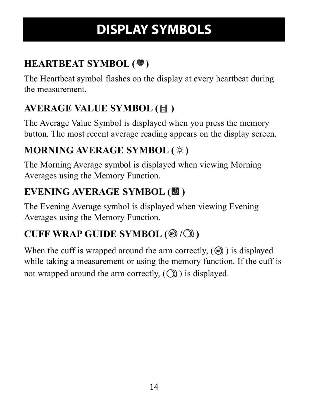 Omron Healthcare BP791IT Heartbeat Symbol, Average Value Symbol, Morning Average Symbol, Evening Average Symbol 