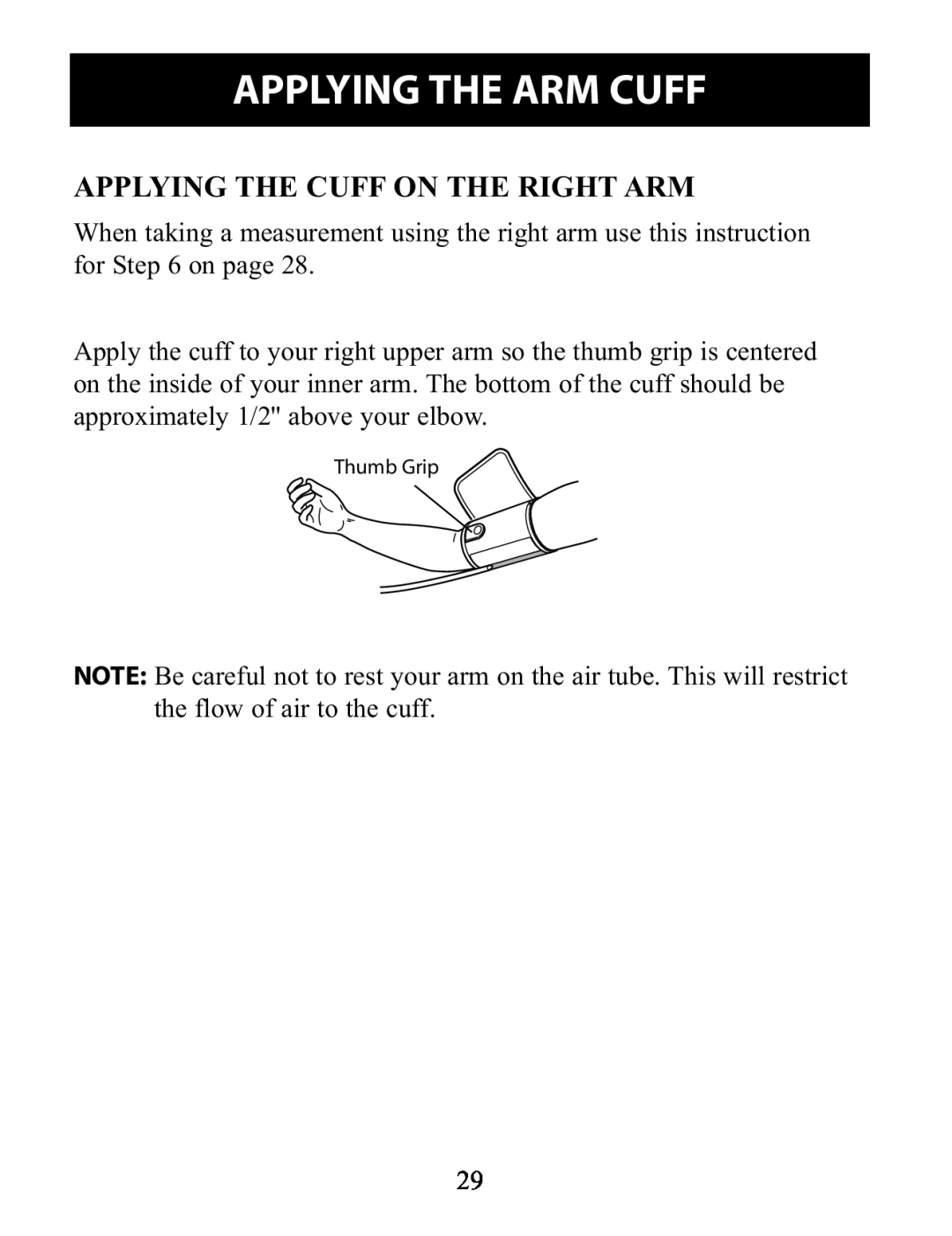 Omron Healthcare BP791IT instruction manual Applying The Cuff On The Right Arm, Applying The Arm Cuff 