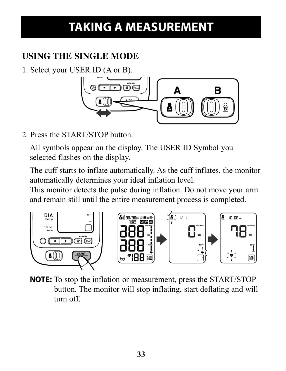 Omron Healthcare BP791IT instruction manual Using The Single Mode, Taking A Measurement 