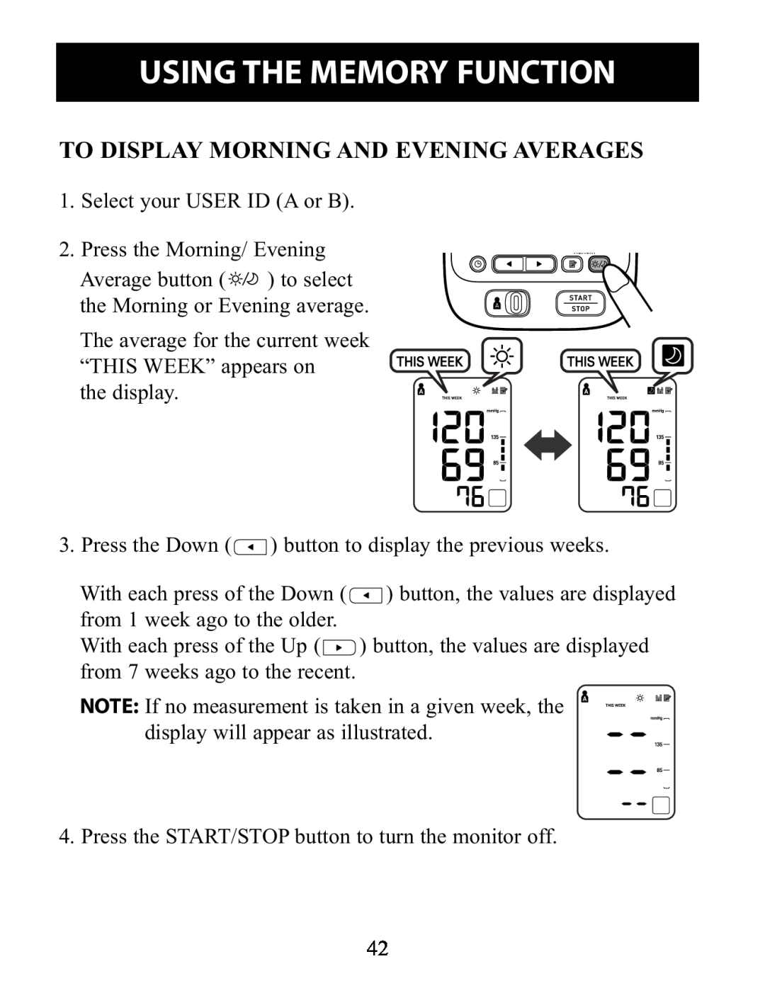 Omron Healthcare BP791IT instruction manual To Display Morning And Evening Averages, Using The Memory Function 