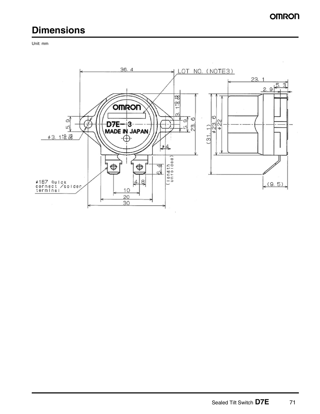 Omron Healthcare D7E manual Dimensions 