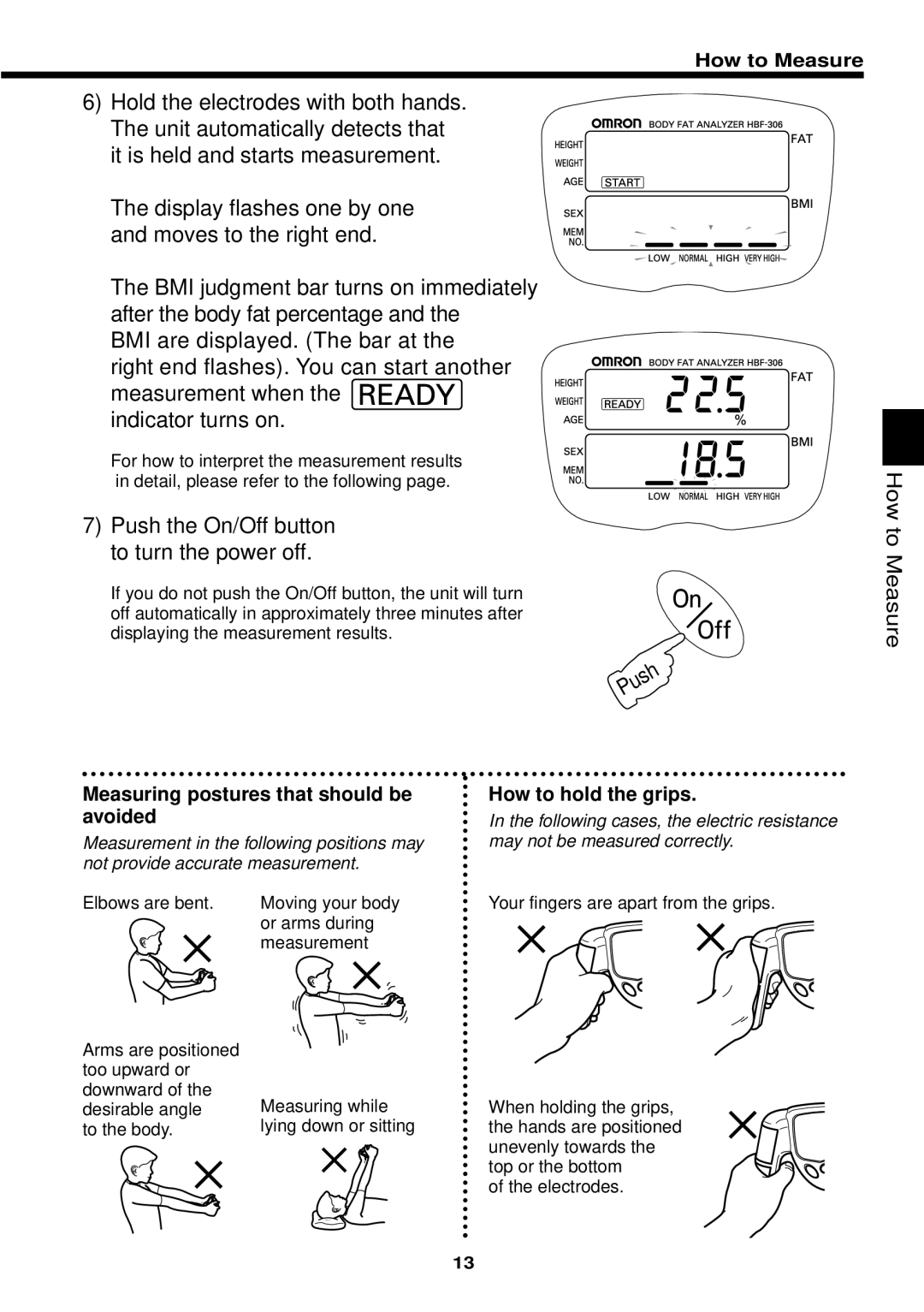 Omron Healthcare HBF-306 instruction manual Push the On/Off button to turn the power off 