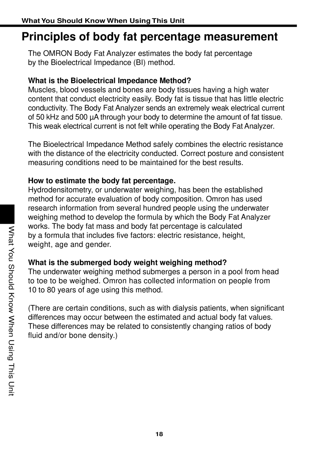 Omron Healthcare HBF-306 Principles of body fat percentage measurement, What is the Bioelectrical Impedance Method? 