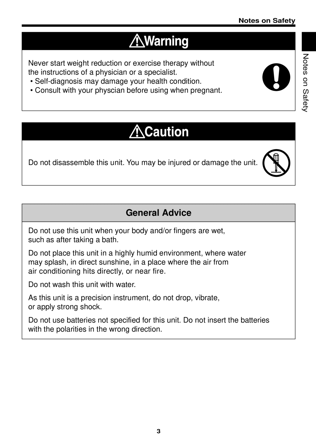 Omron Healthcare HBF-306 instruction manual General Advice 