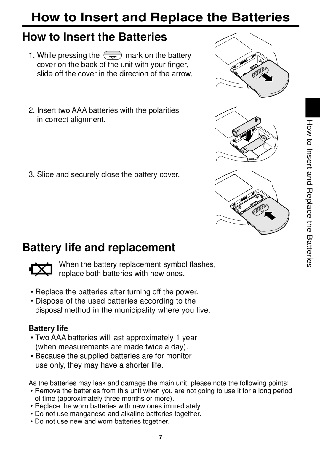 Omron Healthcare HBF-306 instruction manual Battery life and replacement 