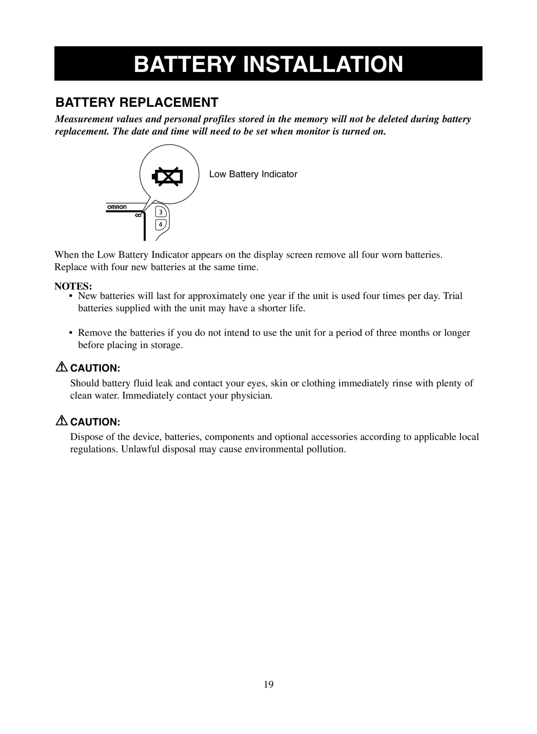 Omron Healthcare HBF-500 instruction manual Battery Replacement 