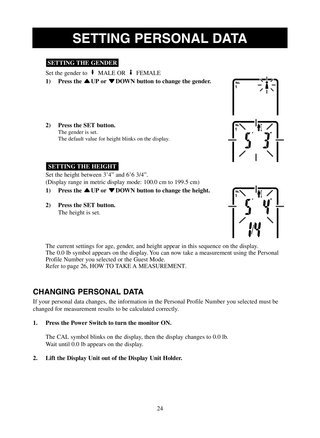 Omron Healthcare HBF-500 instruction manual Changing Personal Data, Setting the Gender 