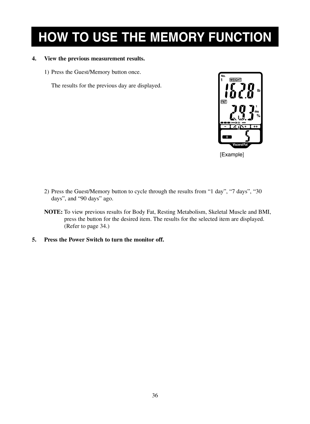 Omron Healthcare HBF-500 instruction manual View the previous measurement results 