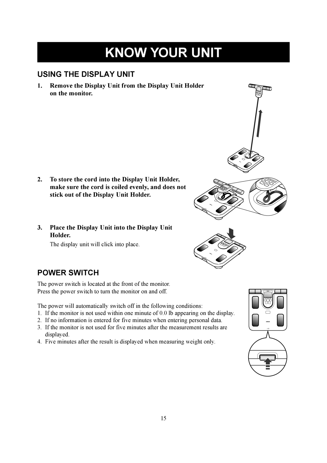 Omron Healthcare HBF-510 instruction manual Using the Display Unit, Power Switch 