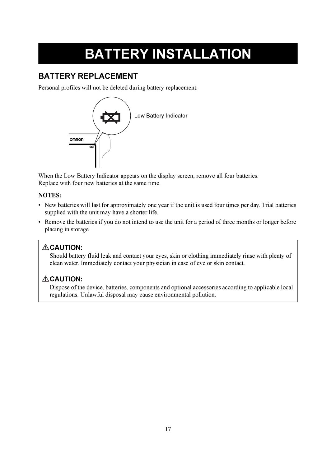 Omron Healthcare HBF-510 instruction manual Battery Replacement 